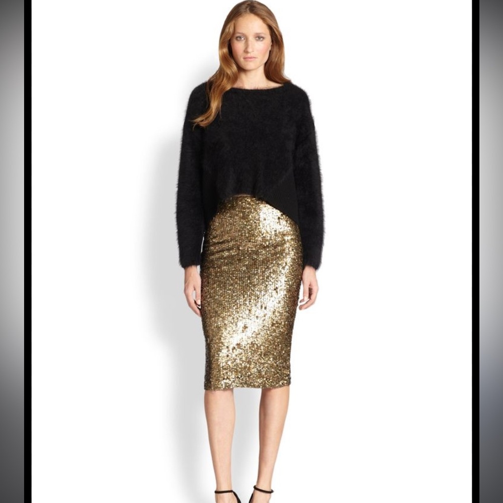 Alice and Olivia Bryce copper sequined pencil skirt size 2